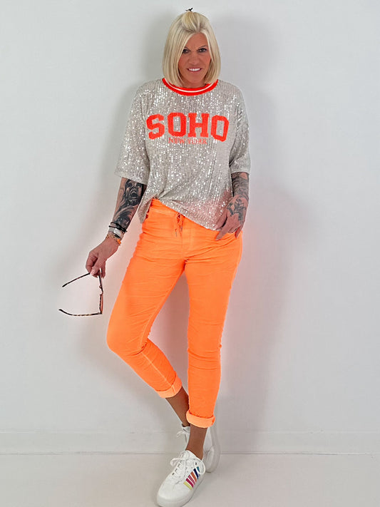 Pailletten Shirt Soho - silber-neonorange