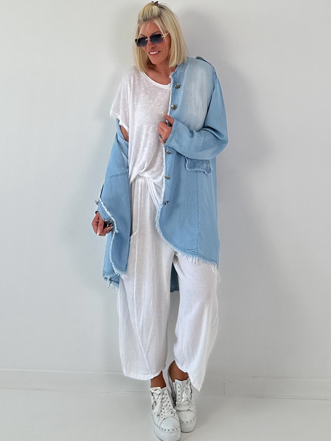 Oversized Leo Linen Military Coat - Khaki