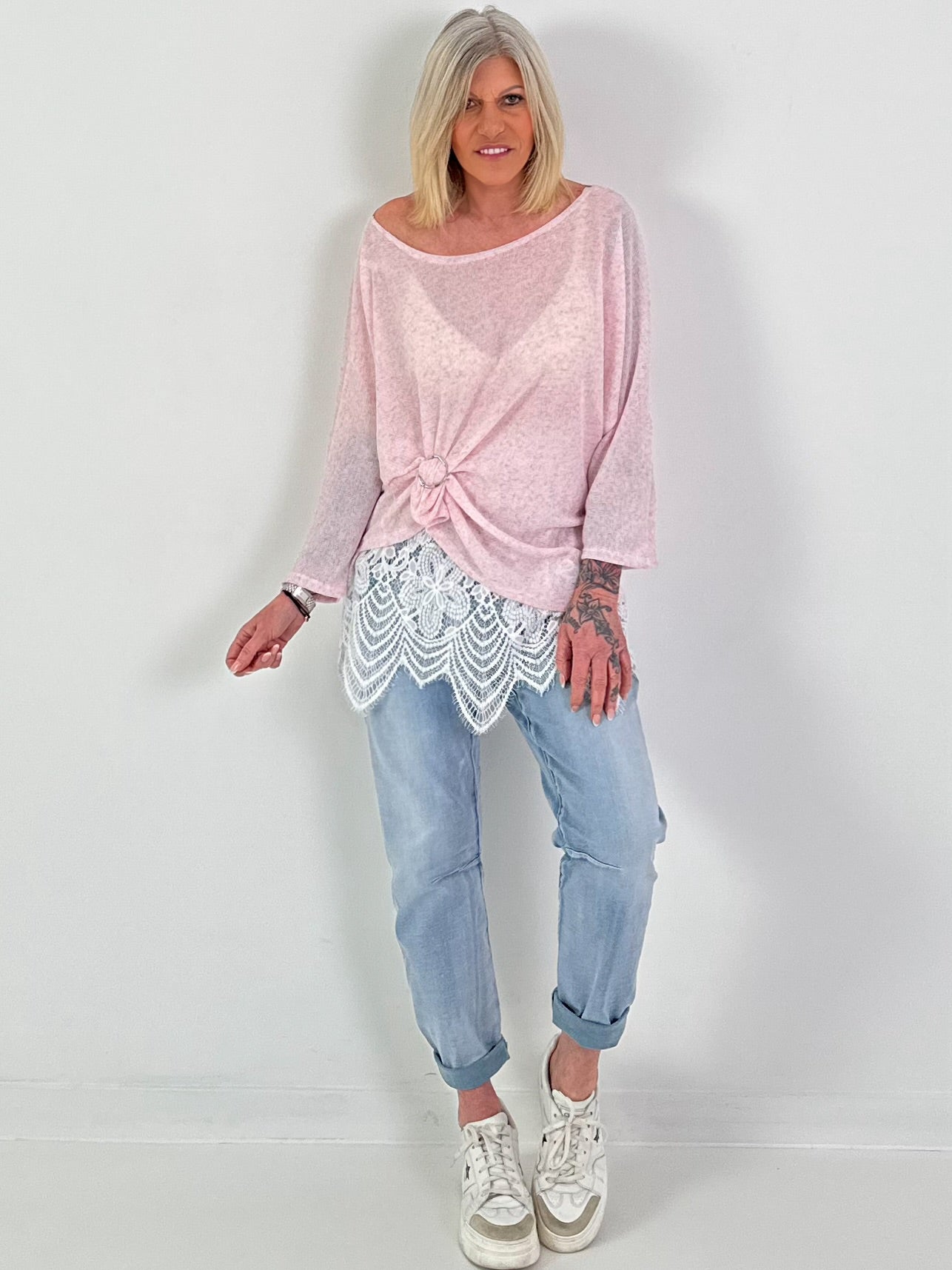Leichter Oversized Pullover - rosa