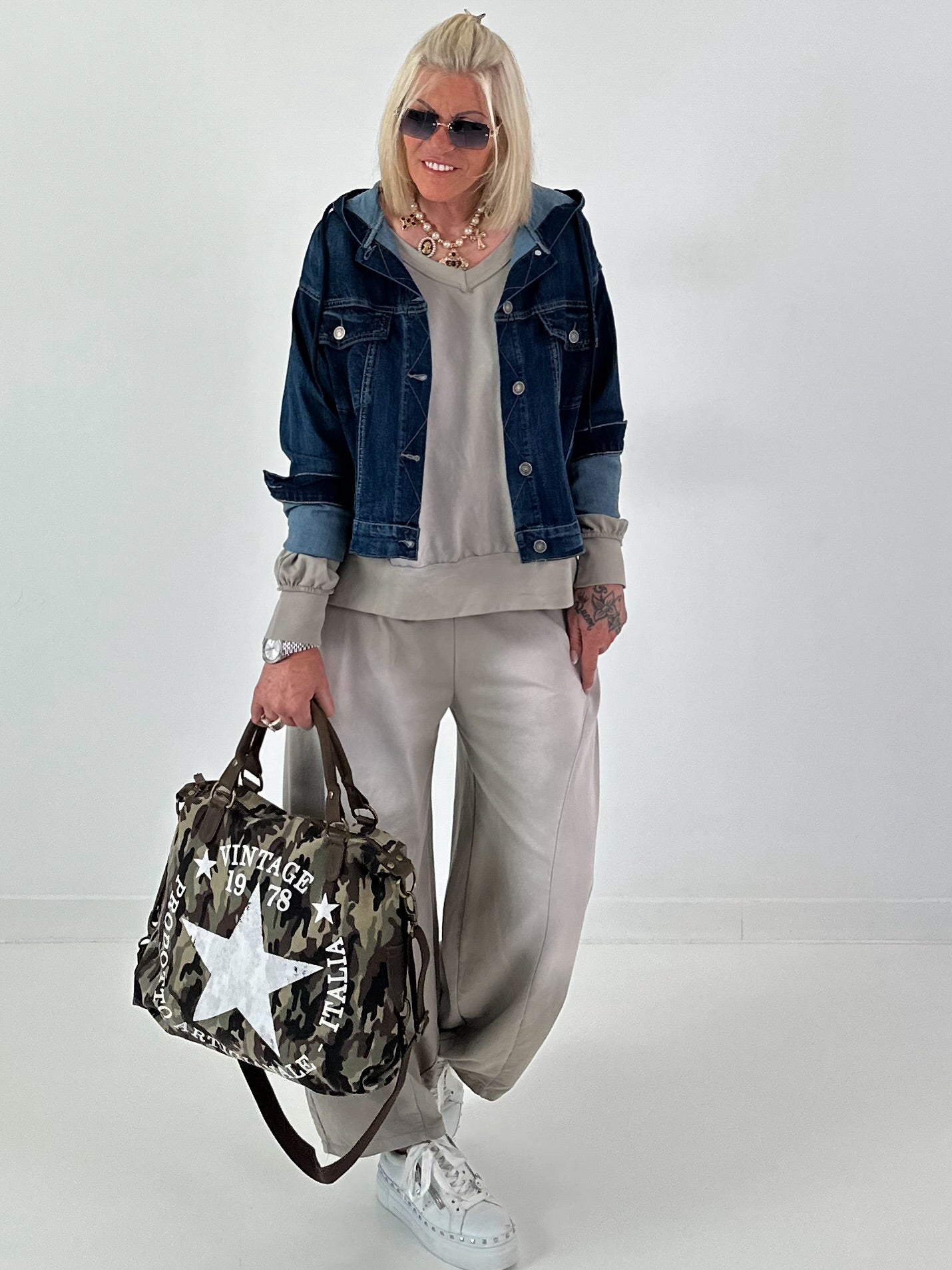 Jeansjacke im Used-Look mit Kapuze - denim