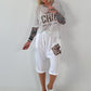 Short linen baggy dress with overlay and sequin details - khaki