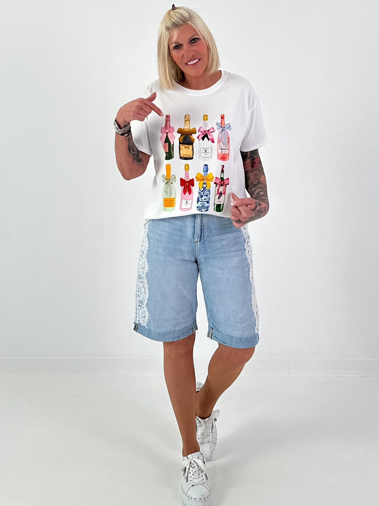 Sweat T-Shirt mit Print - weiss
