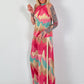 Two-piece with pattern and Lurex - pink-turquoise-beige