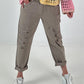 Hose mit elastischem Bund und Knopfdetails - taupe