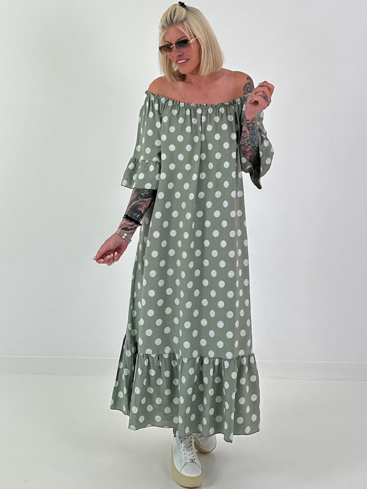 Carmen Sommerkleid mit Tupfen - khaki
