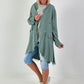 Linen Short Coat with Eyelets - Khaki