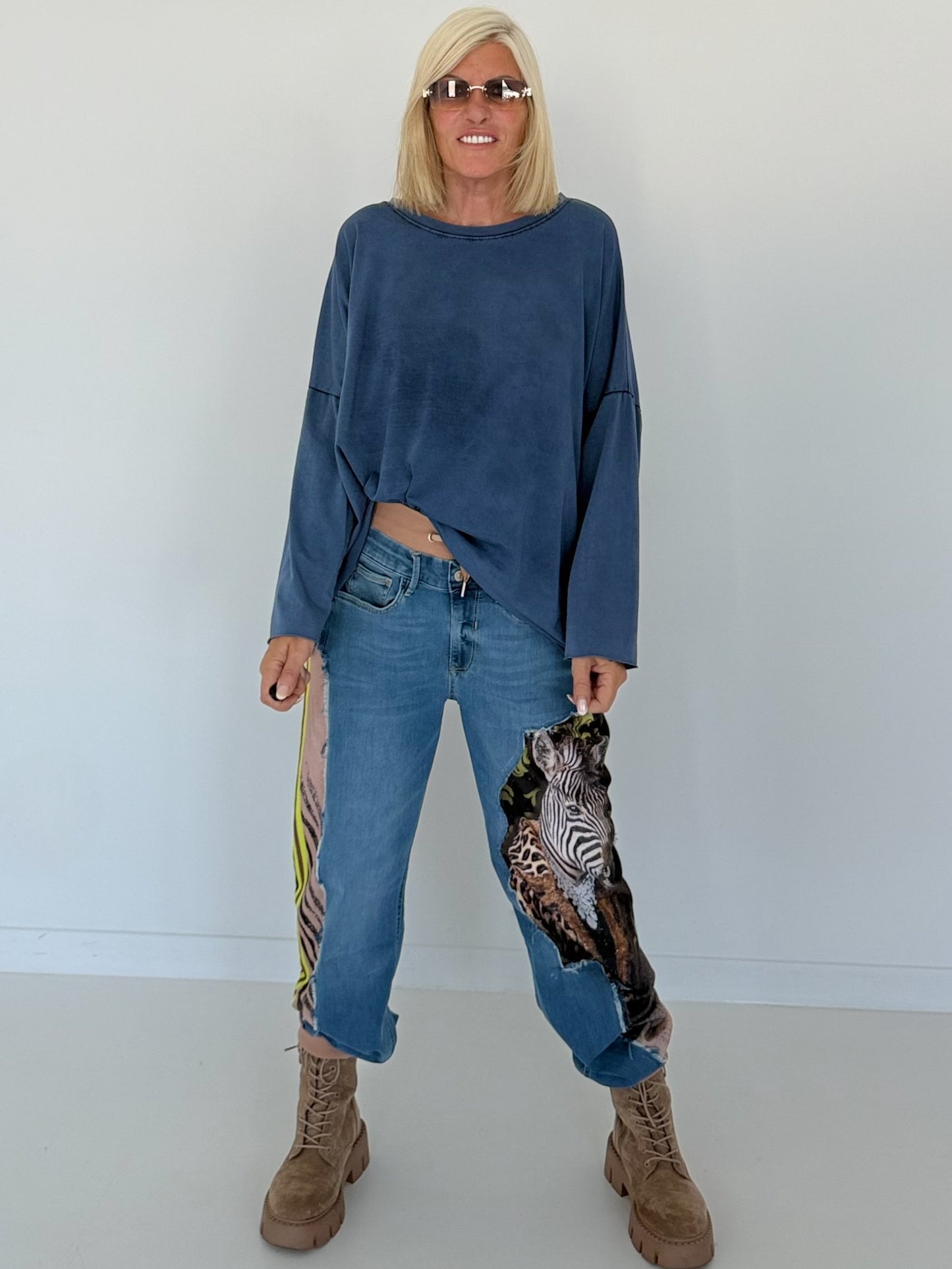 Oversized Shirt stone washed - jeansblau
