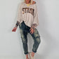 Strick Shirt mit Leo-Print - beige