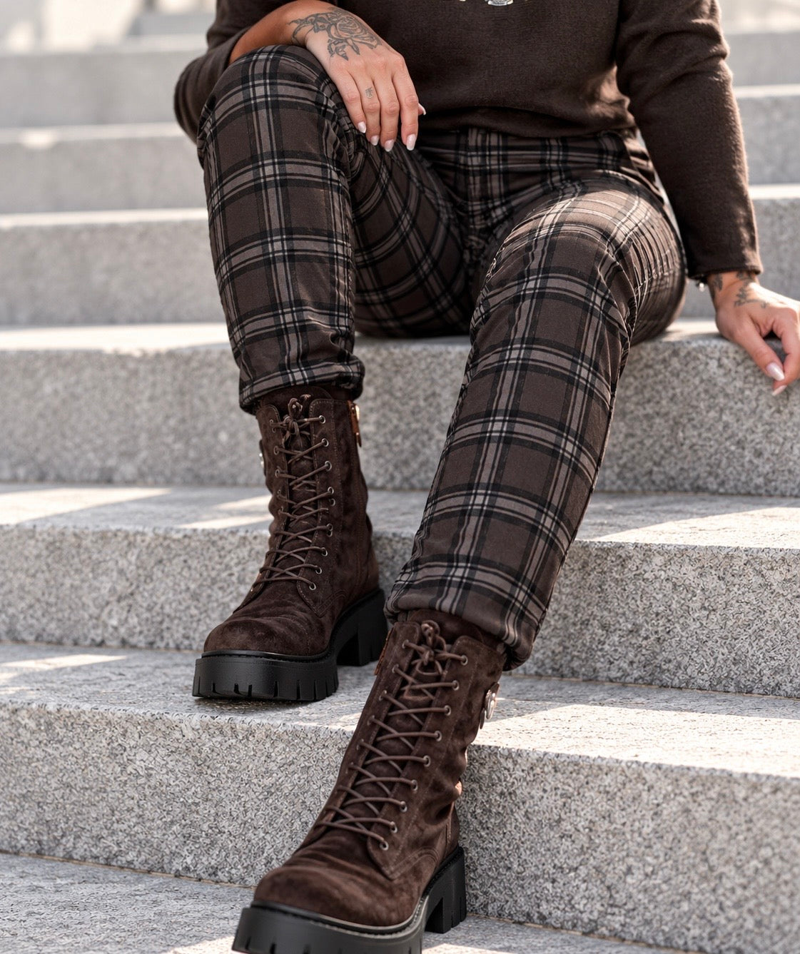 Hose im Karo-Look - mokka-mehrfarbig