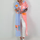 Blusenkleid mit Streifen und Printmix - weiss-korall-hellblau