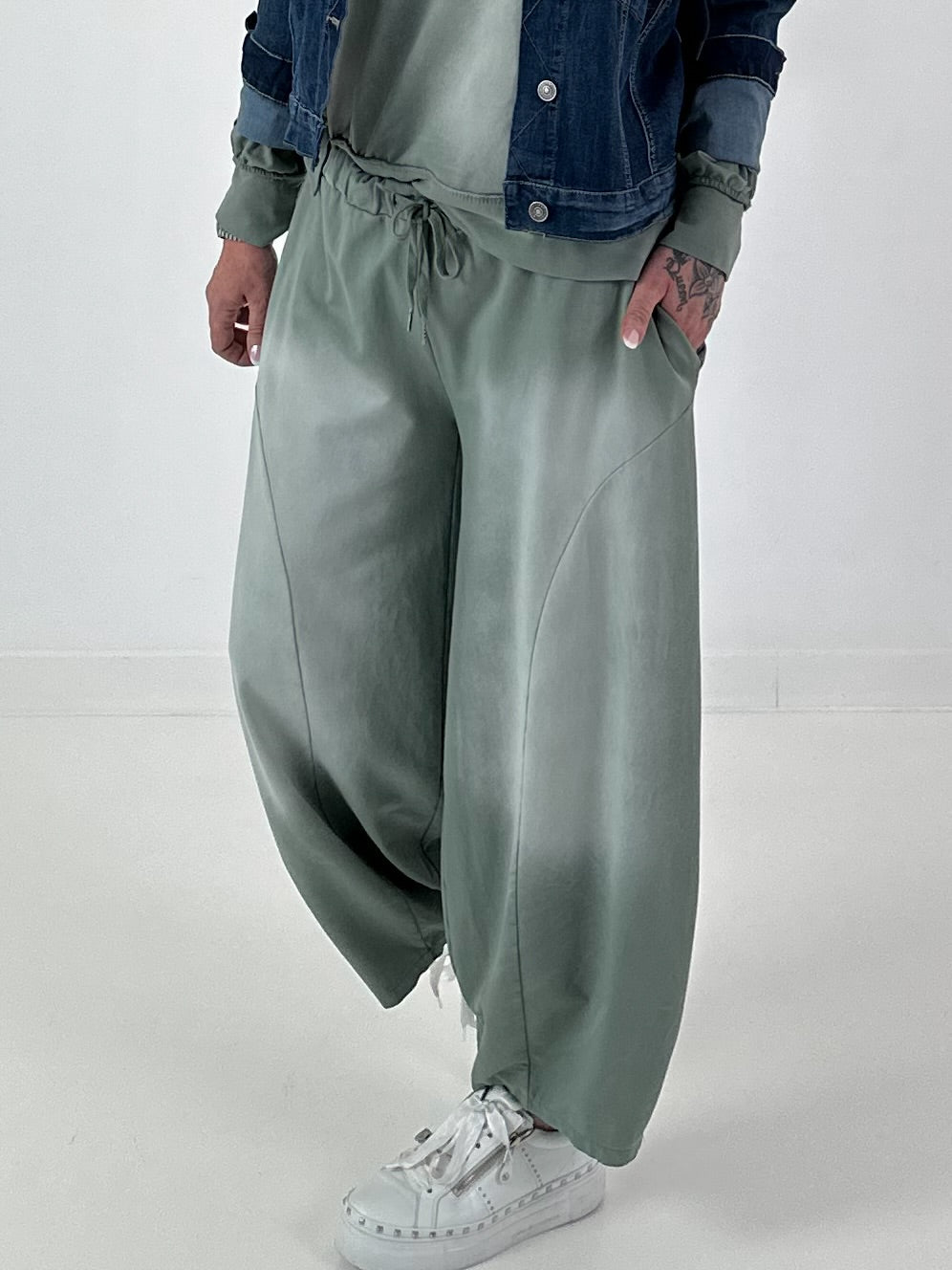 Lässige Sweat Ballonhose im Used-Look - khaki