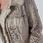 Jeansmantel mit floralem Netzeinsatz - beige ( lieferbar ab 26.05.26)
