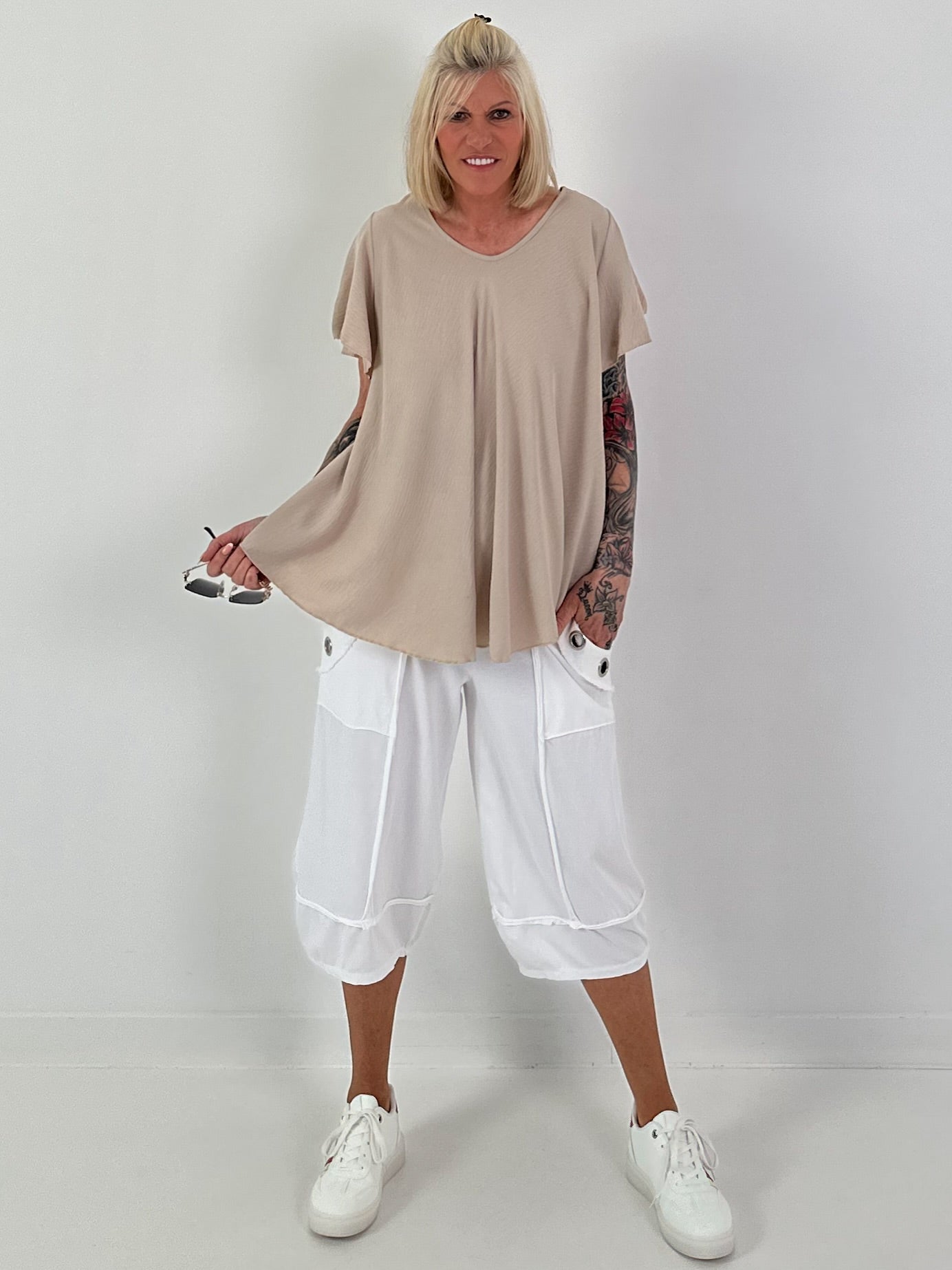 Light structured T-shirt - beige