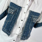 Blouse with denim and rhinestone details - white-blue