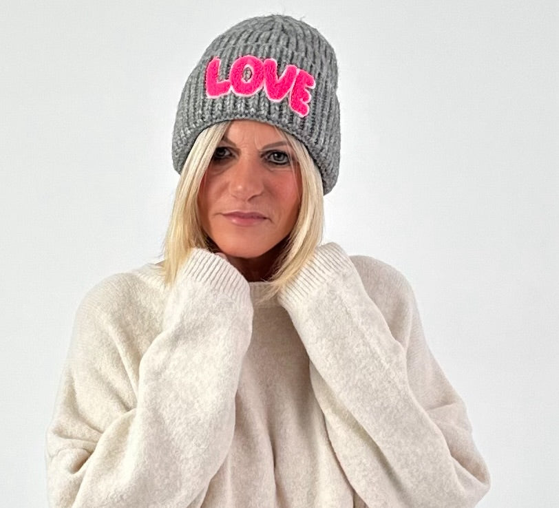 Zwillingsherz hoed model "LOVE" - grijs