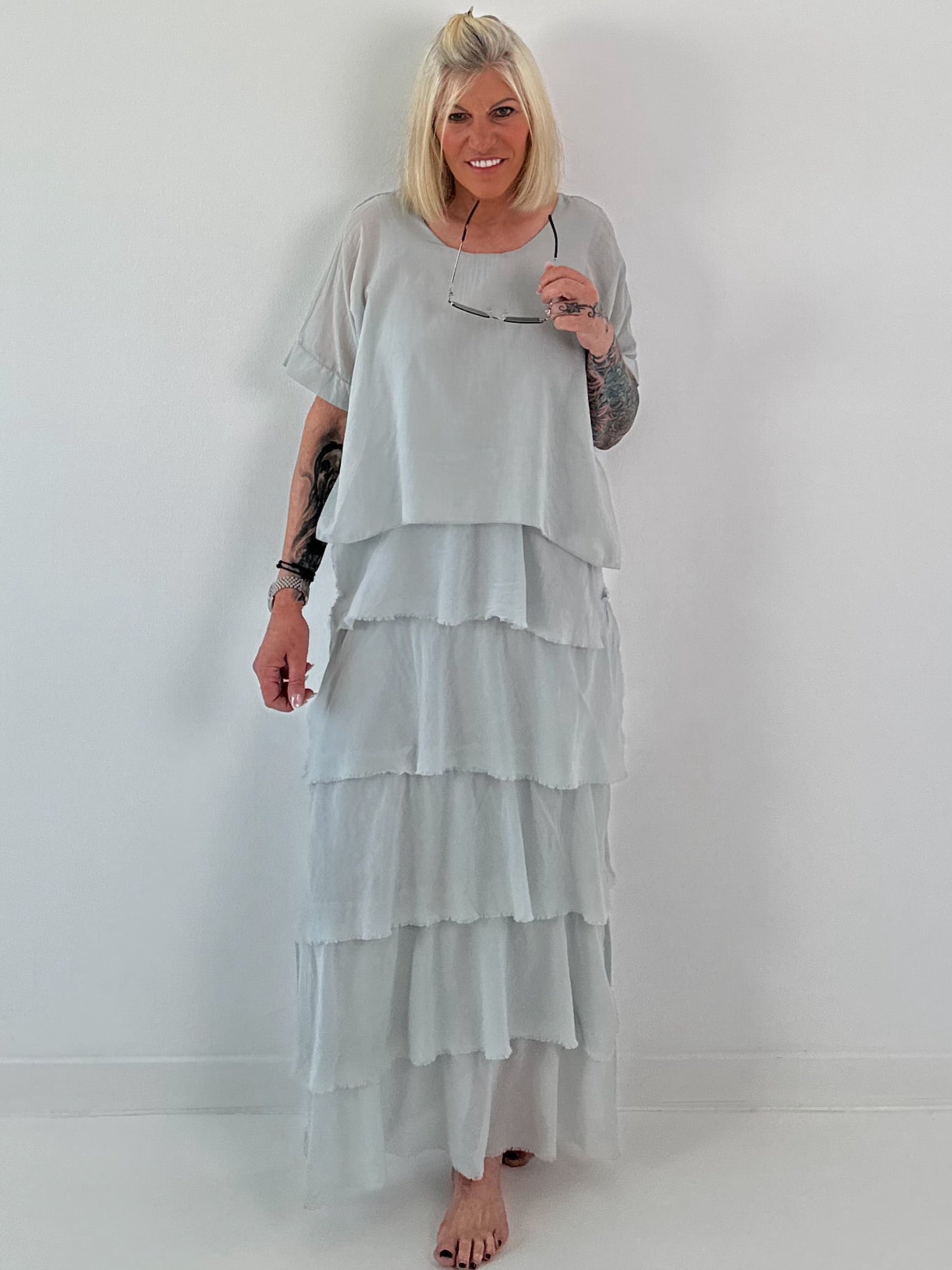 Kleid im Lagenlook - hellgrau