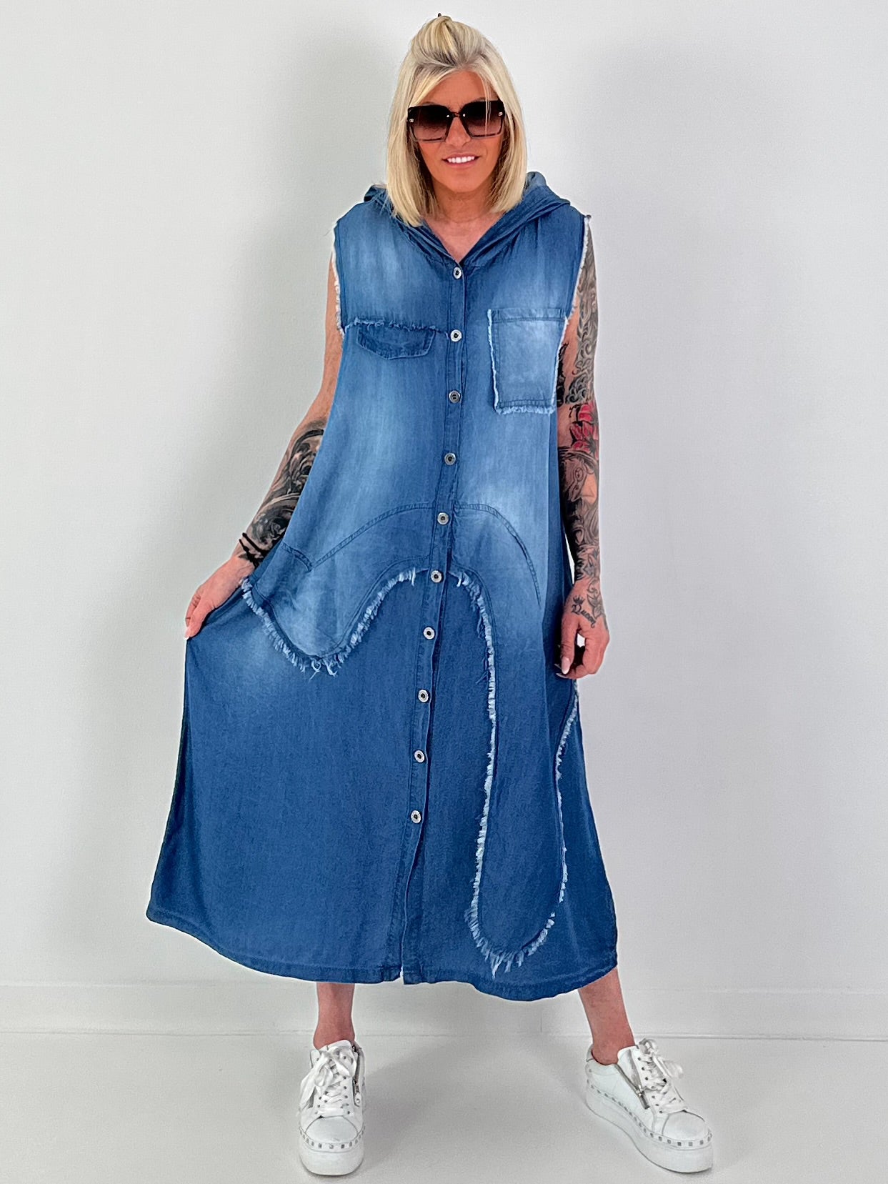 Hooded denim dress - dark blue