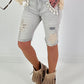 Jeans Shorts with Crochet Patches - Grey