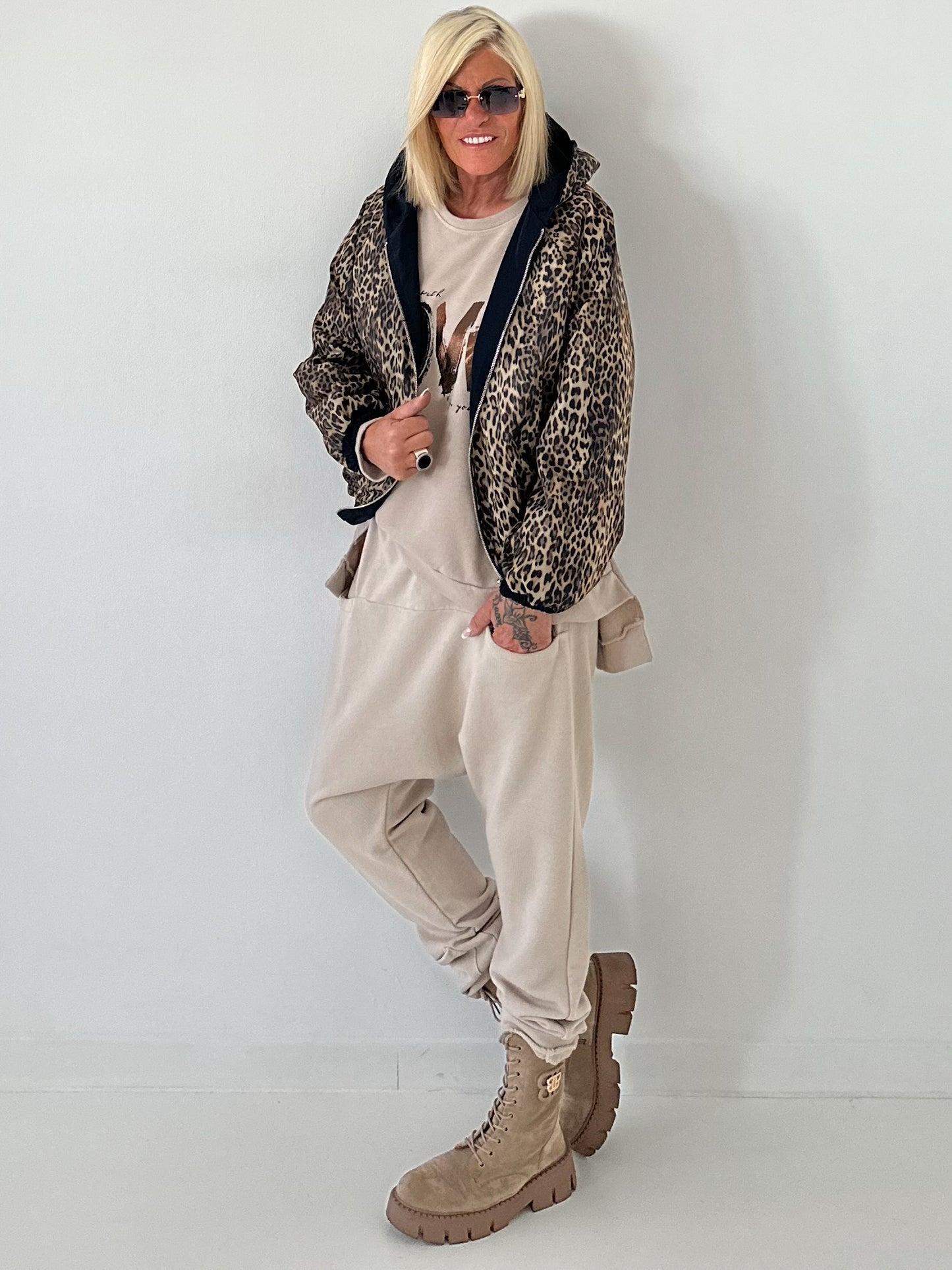 2 in 1 Jacke mit Leo-Print - dunkelblau