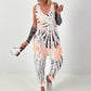 Tie-Dye Jumpsuit with Patch Cut-Out Pockets - white-neon orange-dark brown