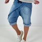 Kurze Jeansbaggy mit Überwurf - blau