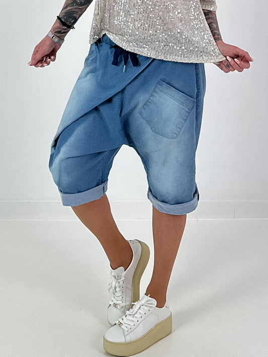 Short denim baggy with overlay - blue (available from 05/11/26)