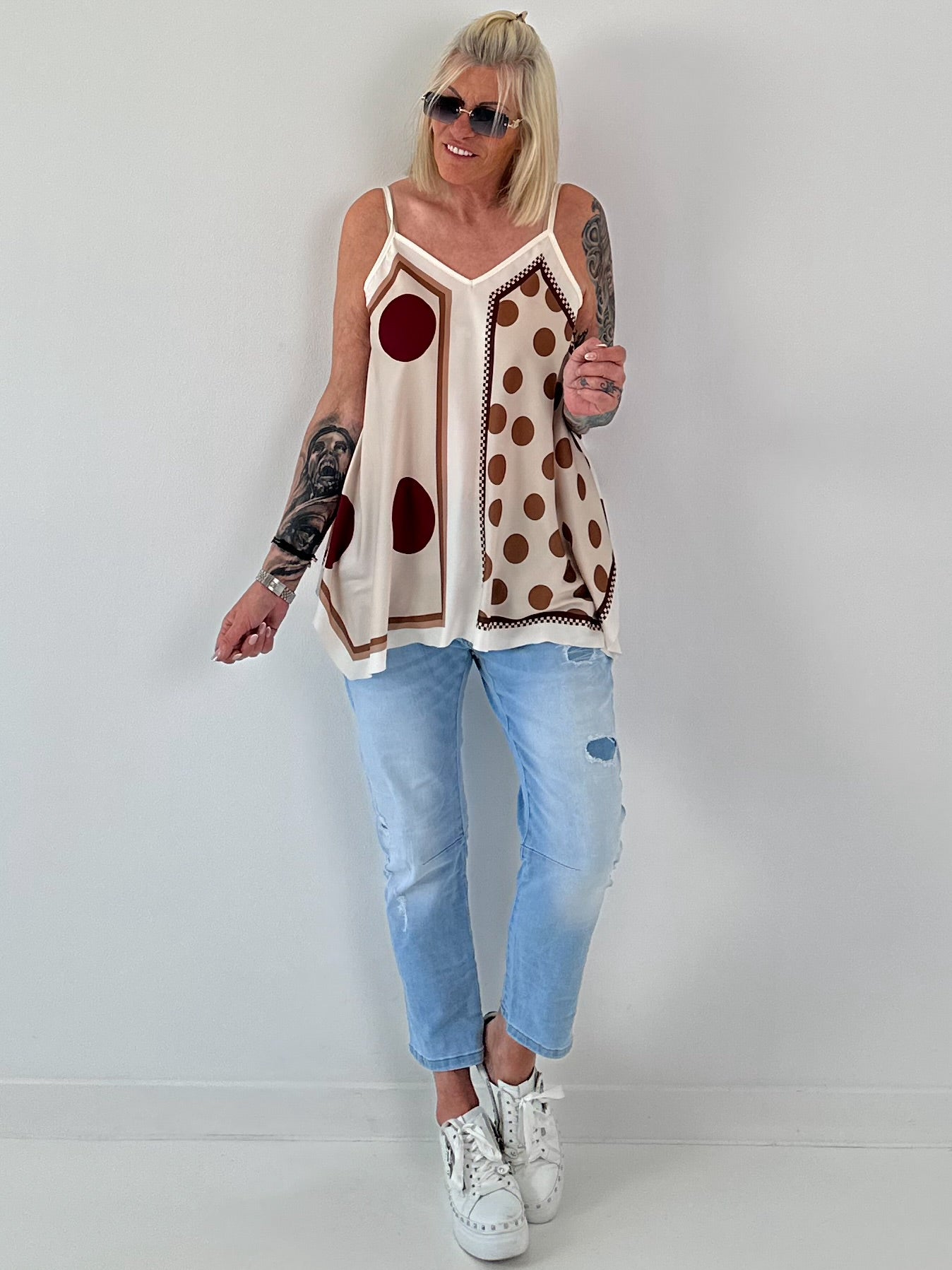 Flowy patterned top - beige - multi-colored