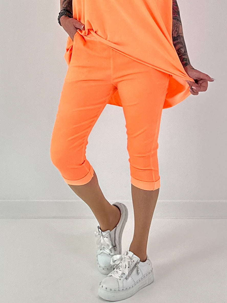 Capri Hose mit Bindeband - neonorange
