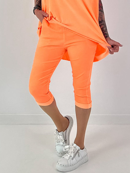 Capri Hose mit Bindeband - neonorange