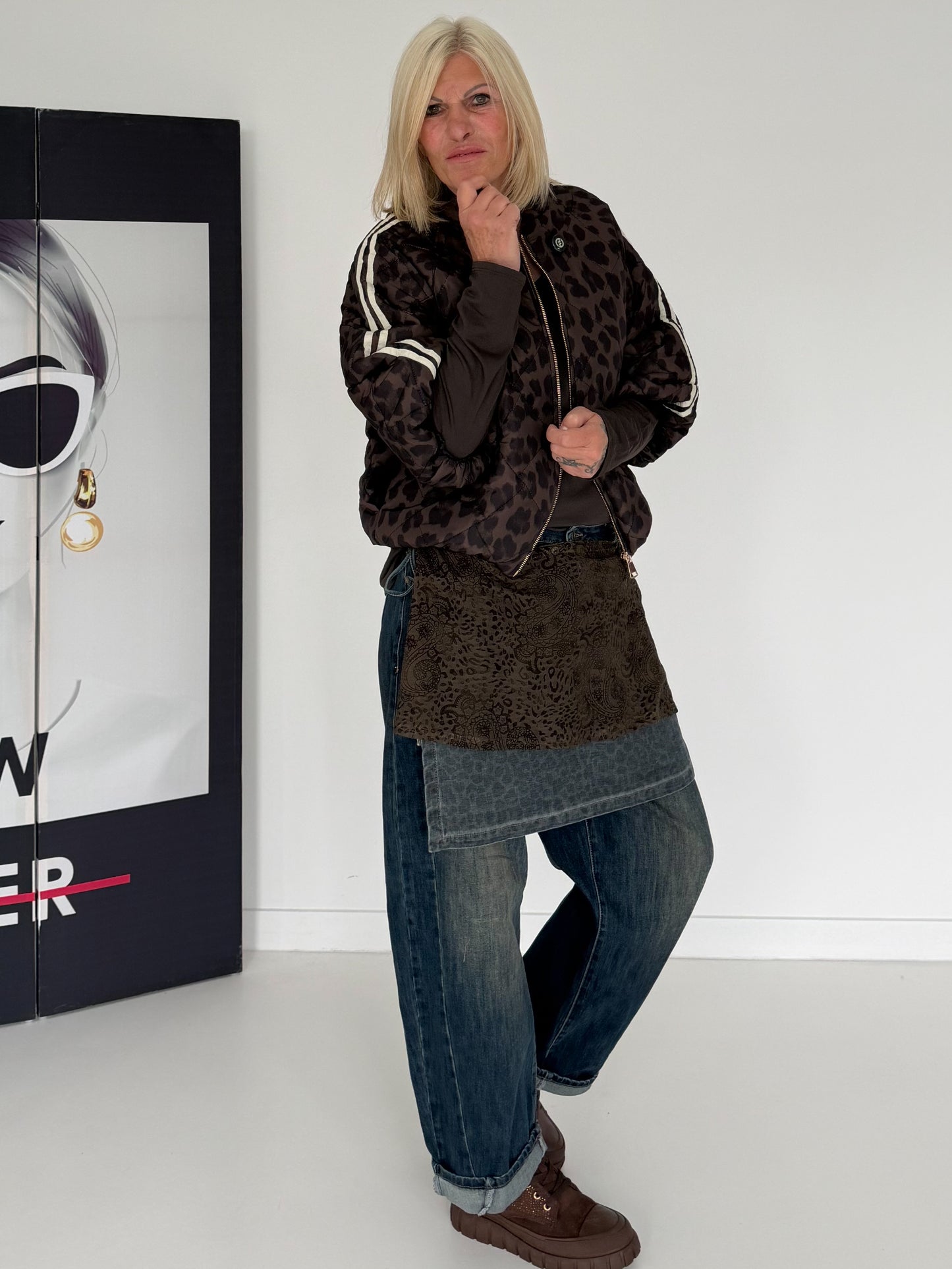 Weste im Leo-Look mit Streifen - leo-mokka