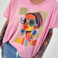 Oversized Shirt with Front Print - Pink