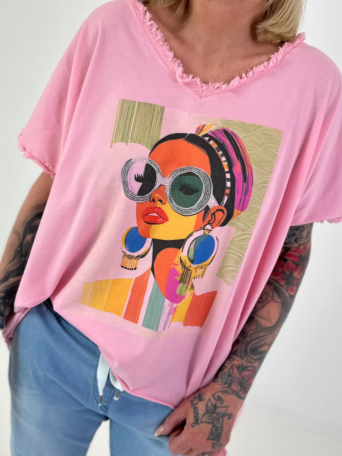 Oversized Shirt with Front Print - Pink