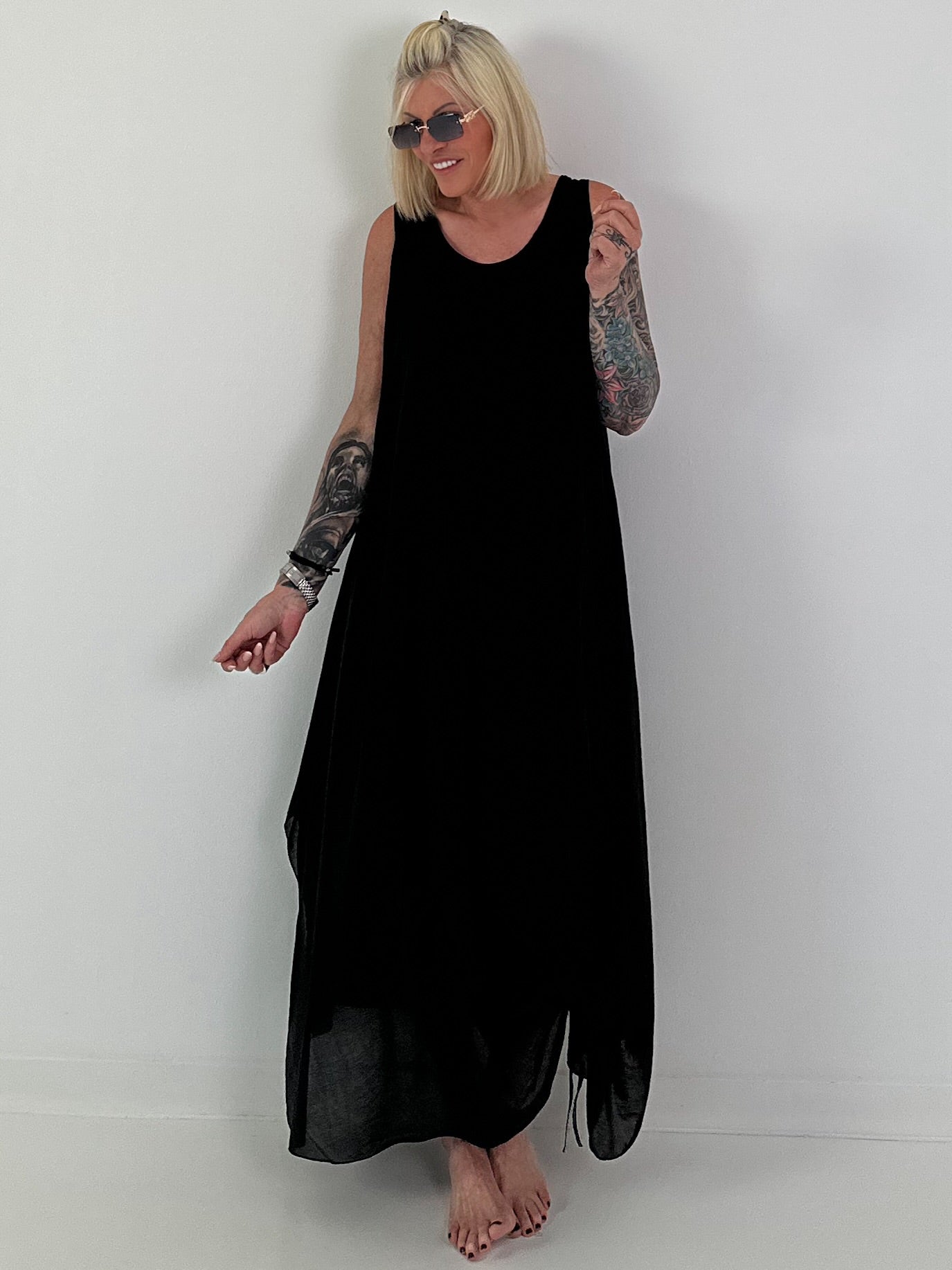 Sommerkleid mit Raff-Detail - schwarz