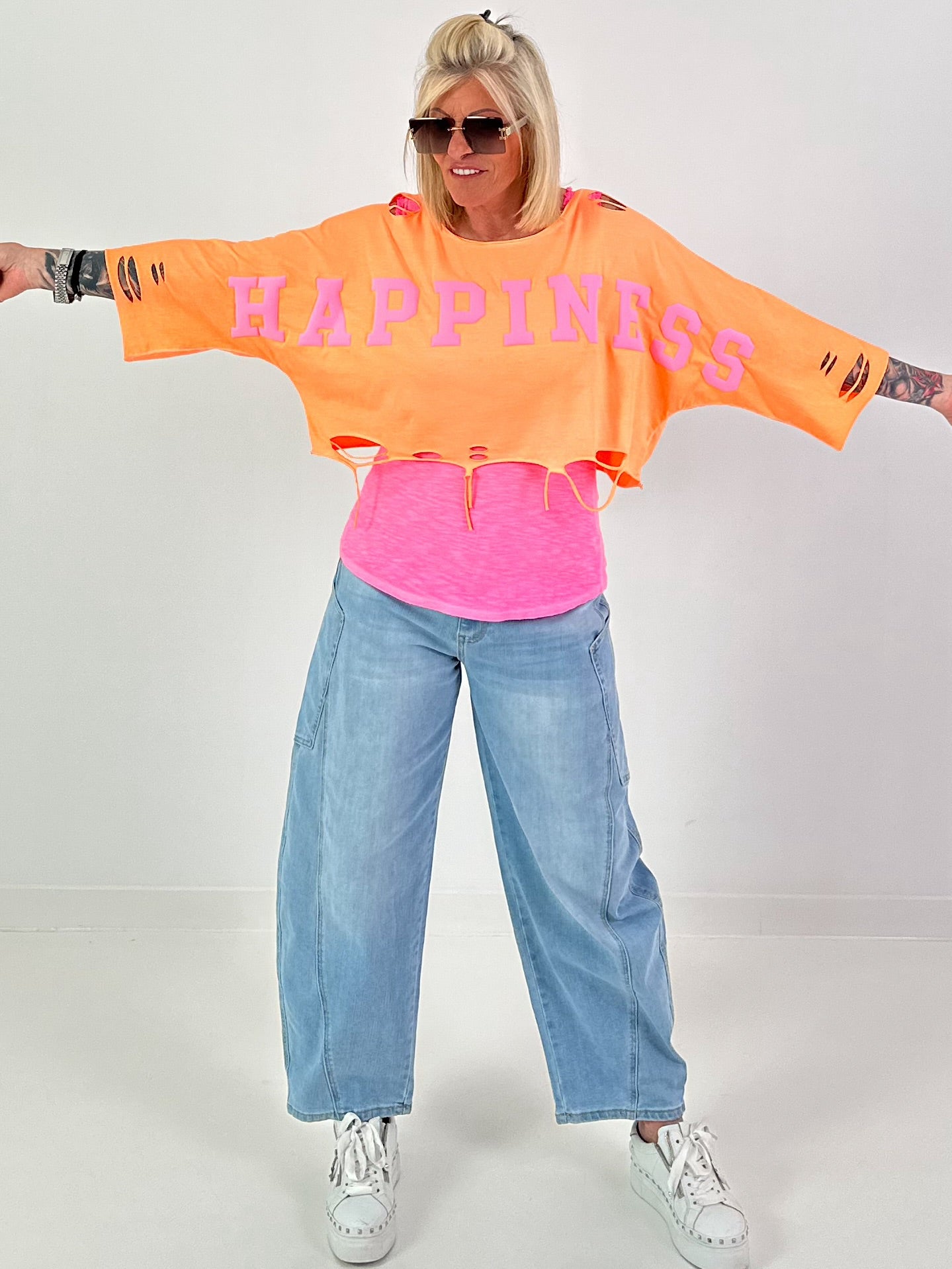Cropped Sweater Happiness - neon orange