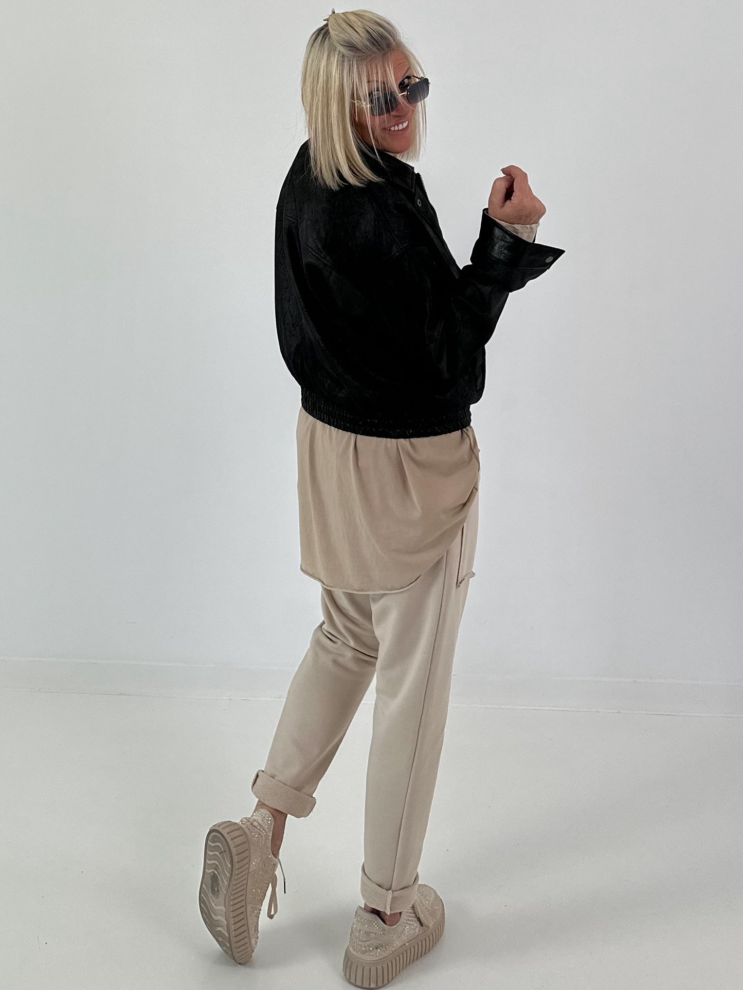 Vintage Blouson in leather look - black