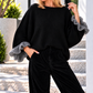 Sweater with ruffled cuffs - black-grey