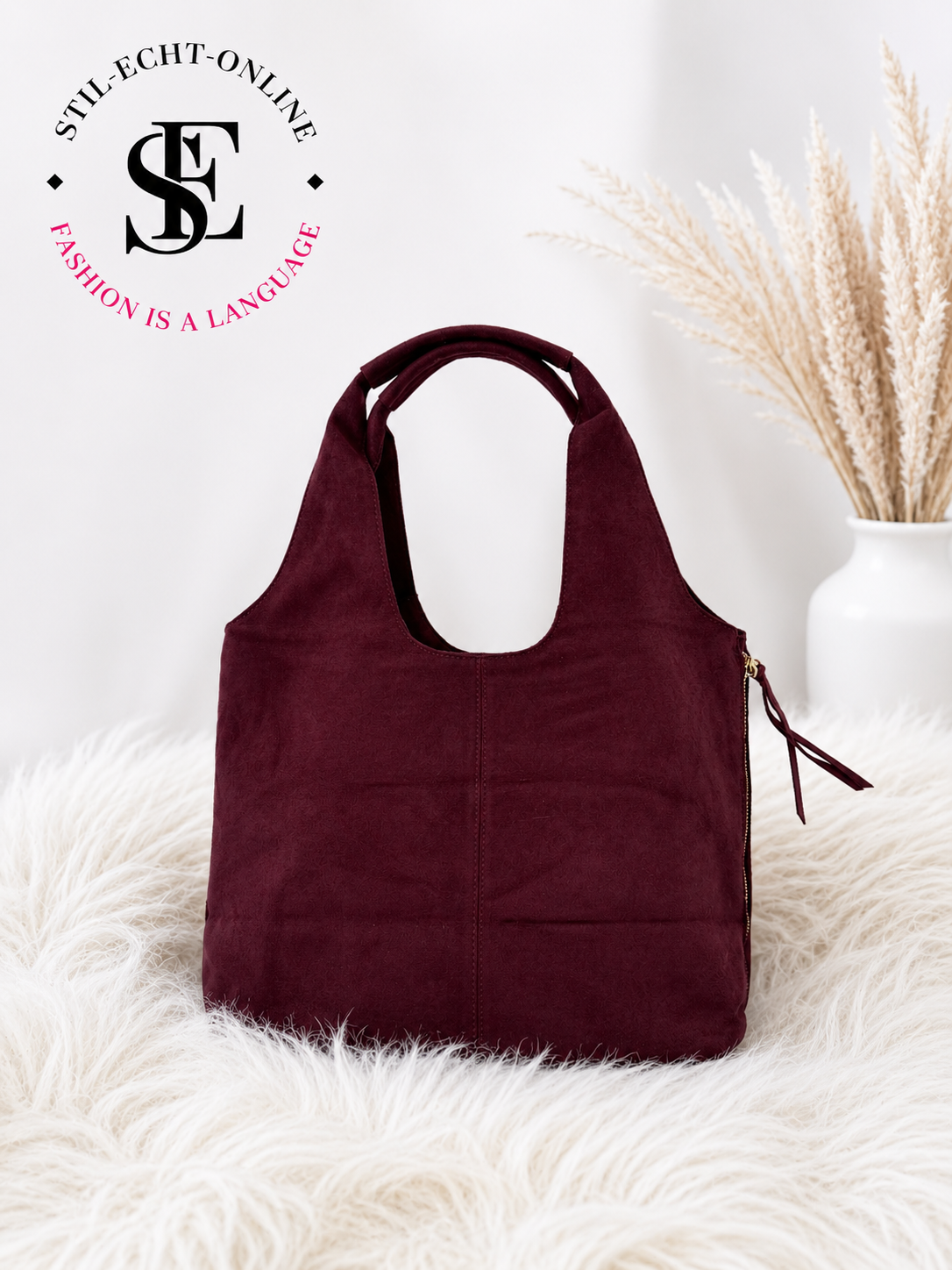 Faux Suede Bag - Burgundy