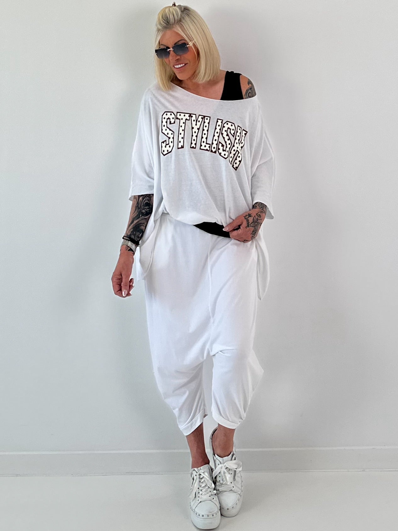 Sweatshirt Baggy met pijpverzameling - wit