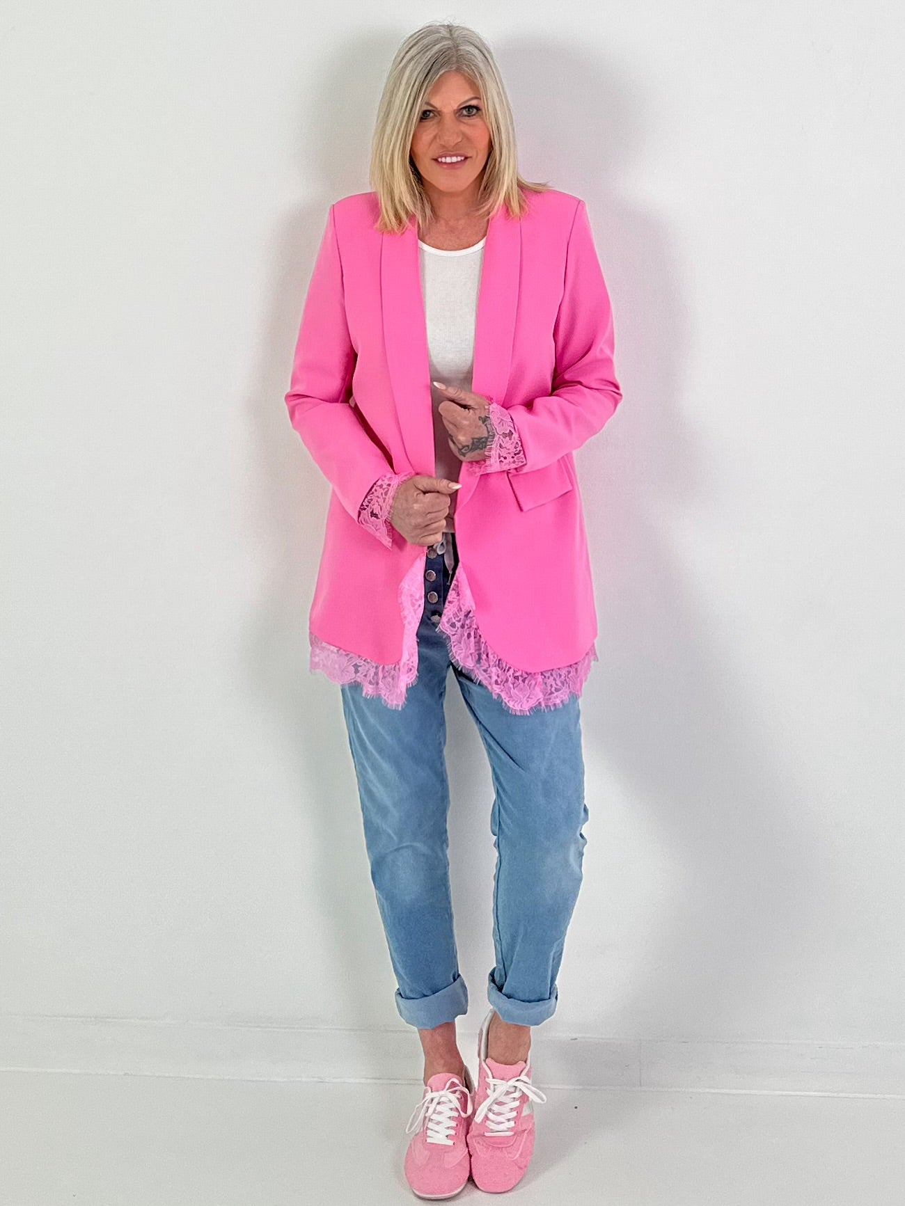 Blazer met kanten details - roze