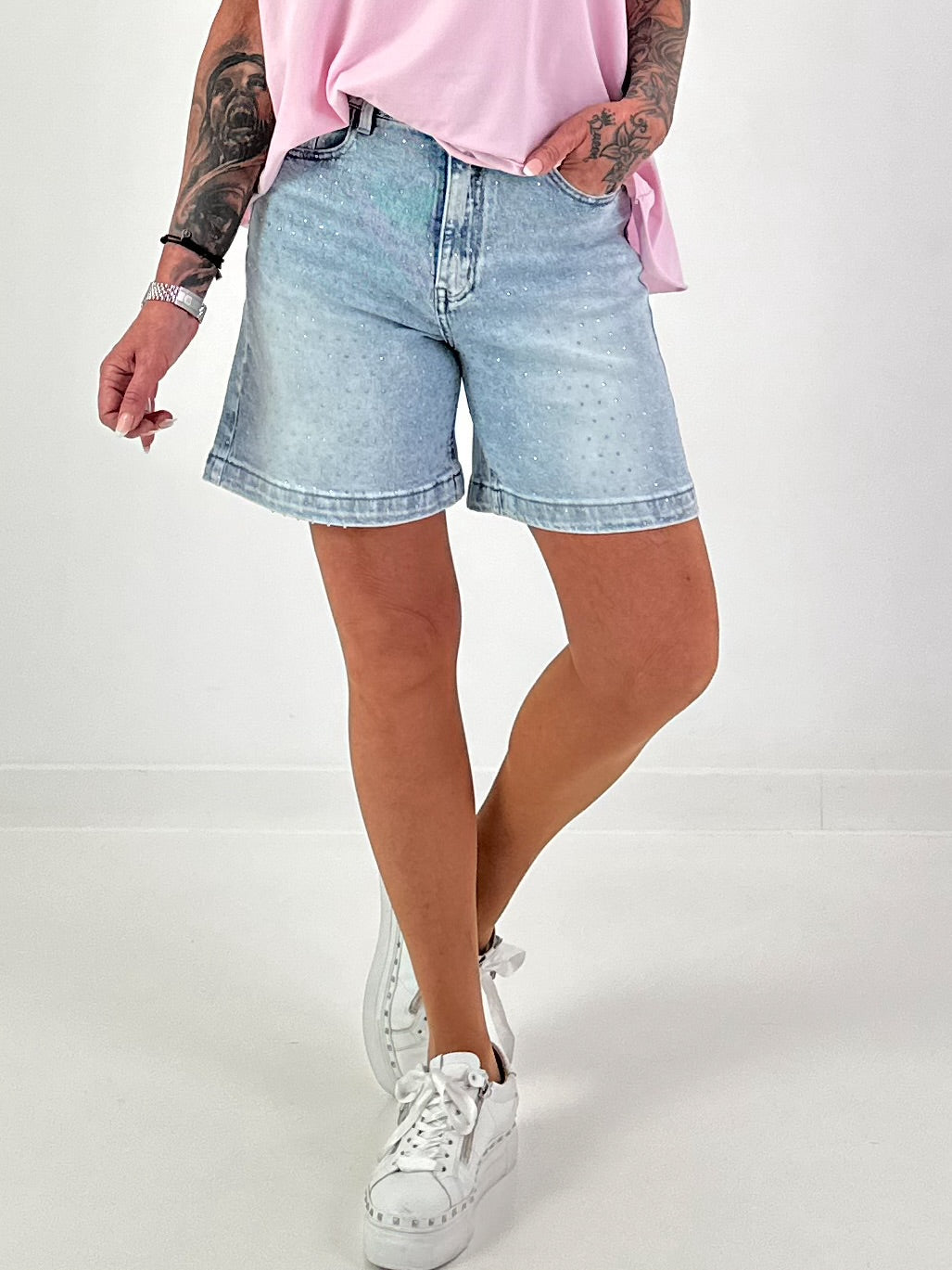 Rhinestone denim shorts