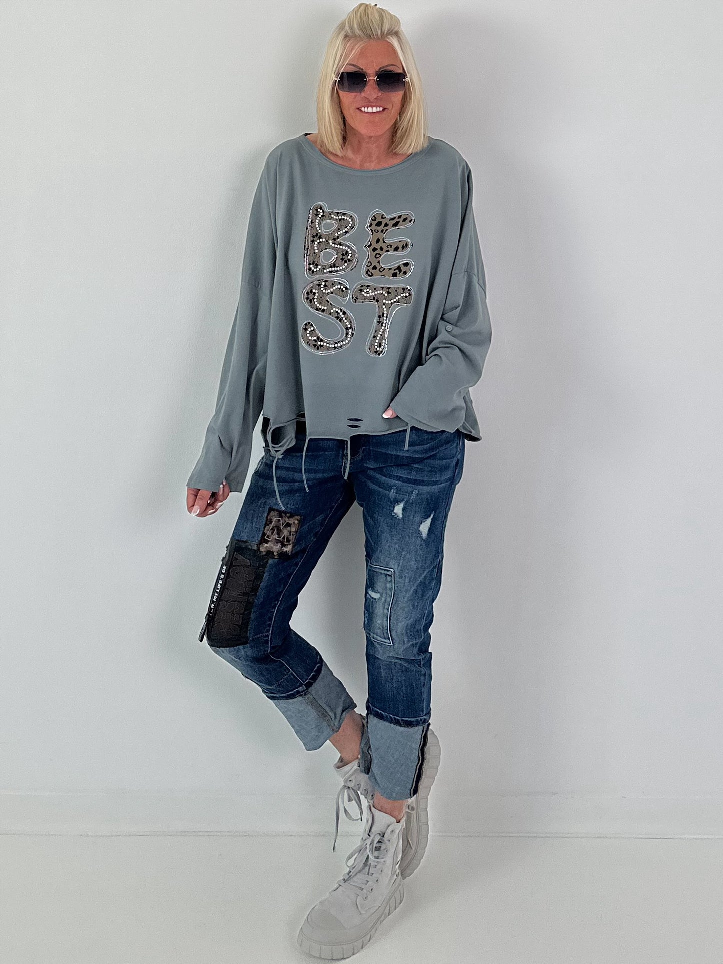 Oversized Sweatshirt mit aufwendigen Details - grau