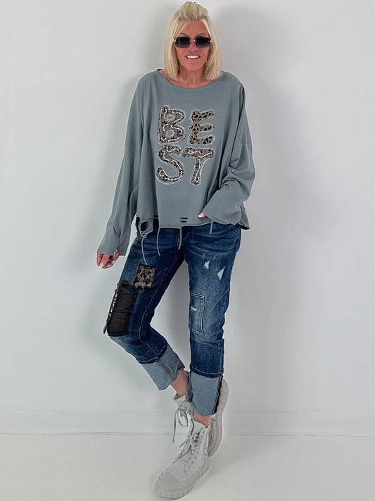 Oversized Sweatshirt mit aufwendigen Details - grau