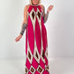 Neckholder Kleid mit All-Over Muster - pink-braun-mehrfarbig