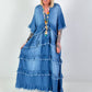 Dark blue ruffled denim dress