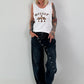 Ribbed Printed Tank Top - white