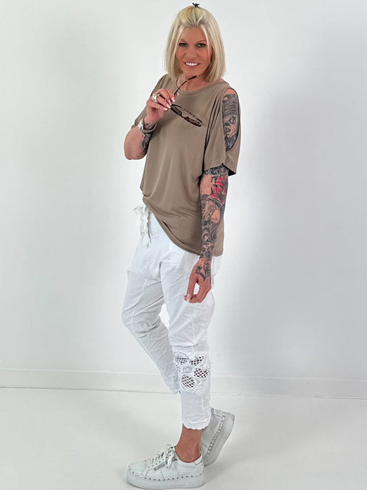 T-Shirt mit Cut-Outs - taupe