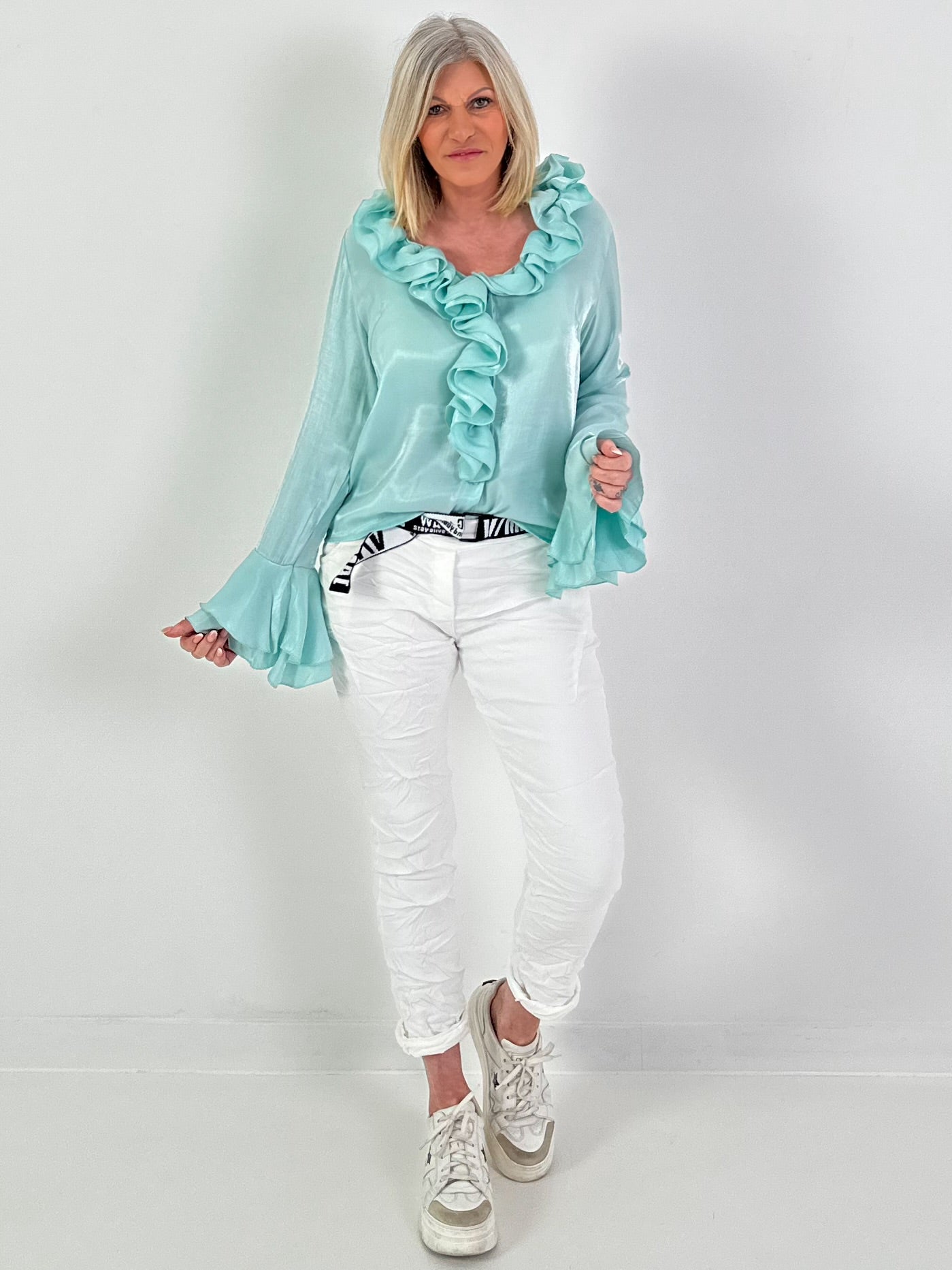 Bluse mit Volants - watergreen
