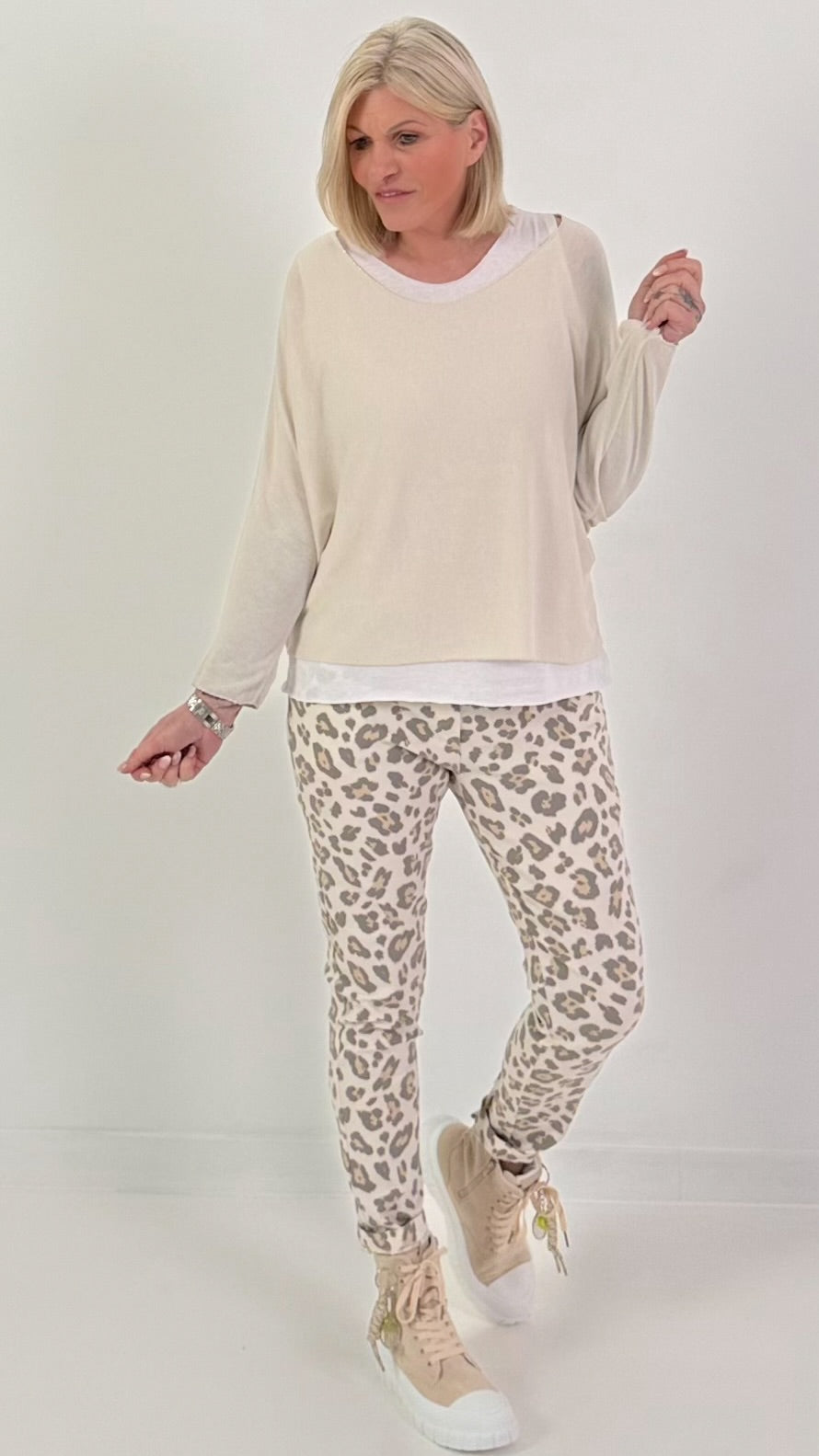 Feinstrick Pulli mit Top - beige