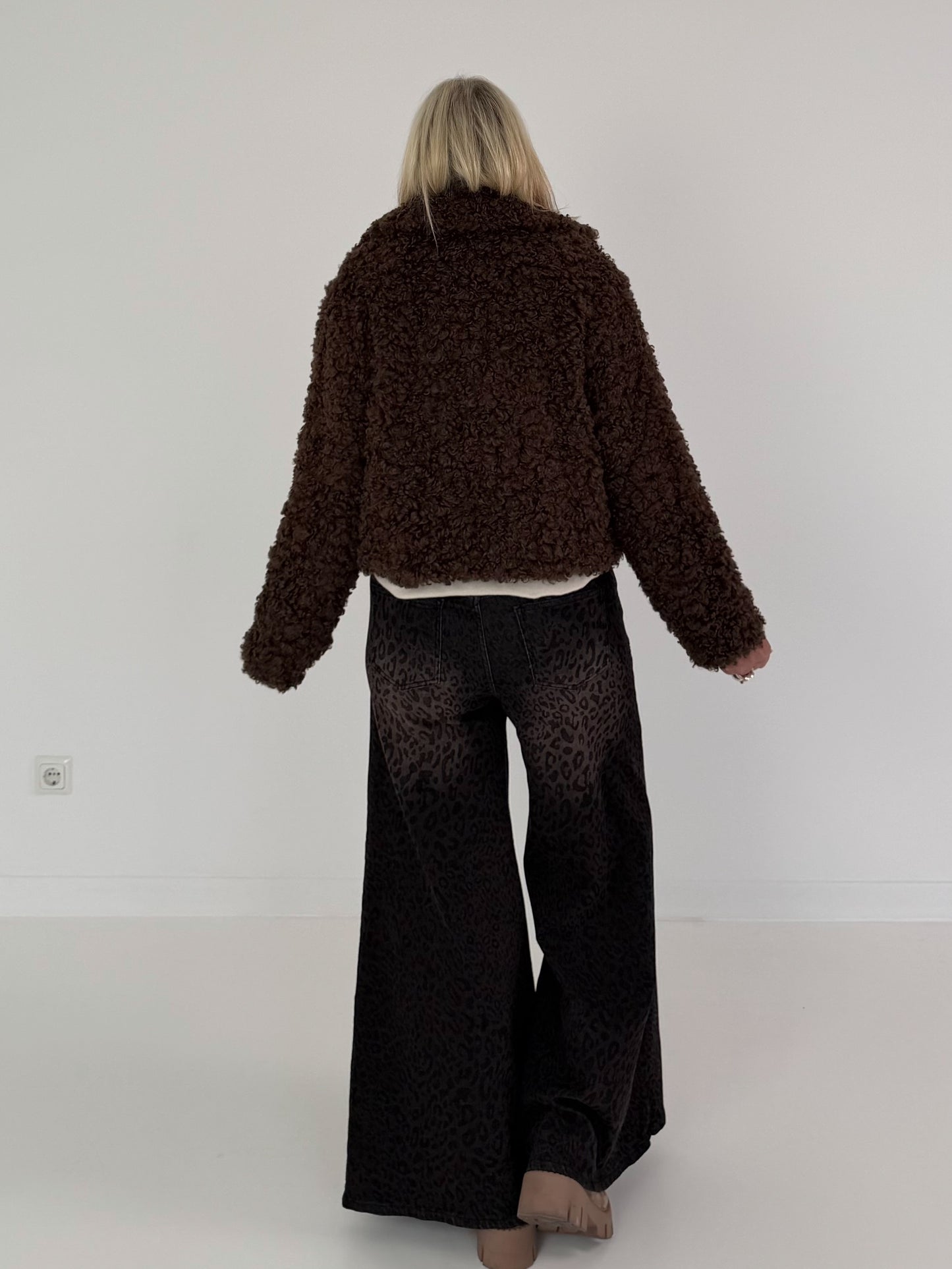 Jacke in kuscheliger Teddy-Curly-Optik - mokka