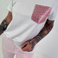 T-shirt with sequin leopard patch - white-pink